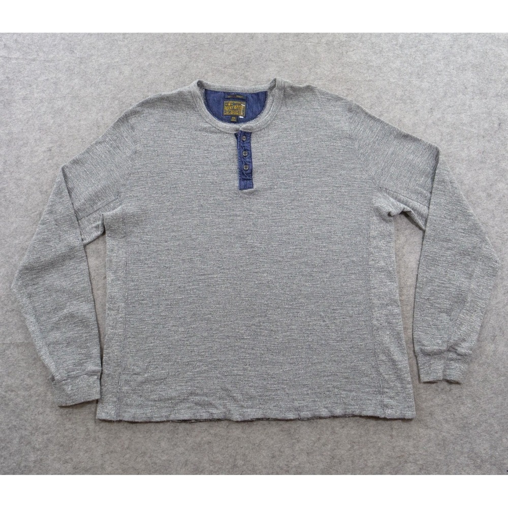 Lucky Brand Shirt Mens XXL 2XL Gray Waffle Knit Lived In Henley Long Sleeve